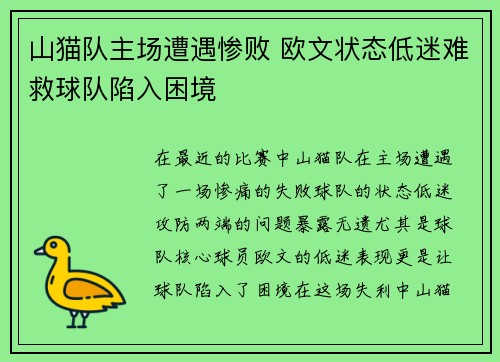 山猫队主场遭遇惨败 欧文状态低迷难救球队陷入困境