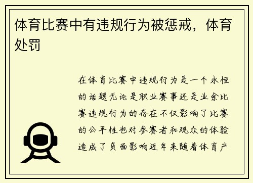 体育比赛中有违规行为被惩戒，体育处罚